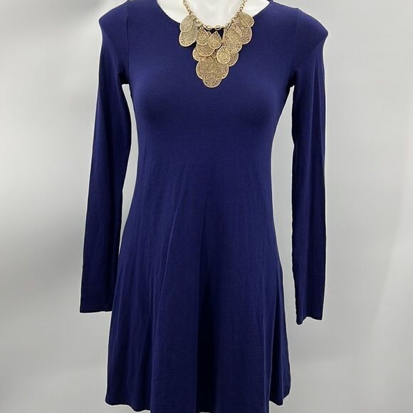Express bluish purple long sleeve back zipper dress - Picture 1 of 5